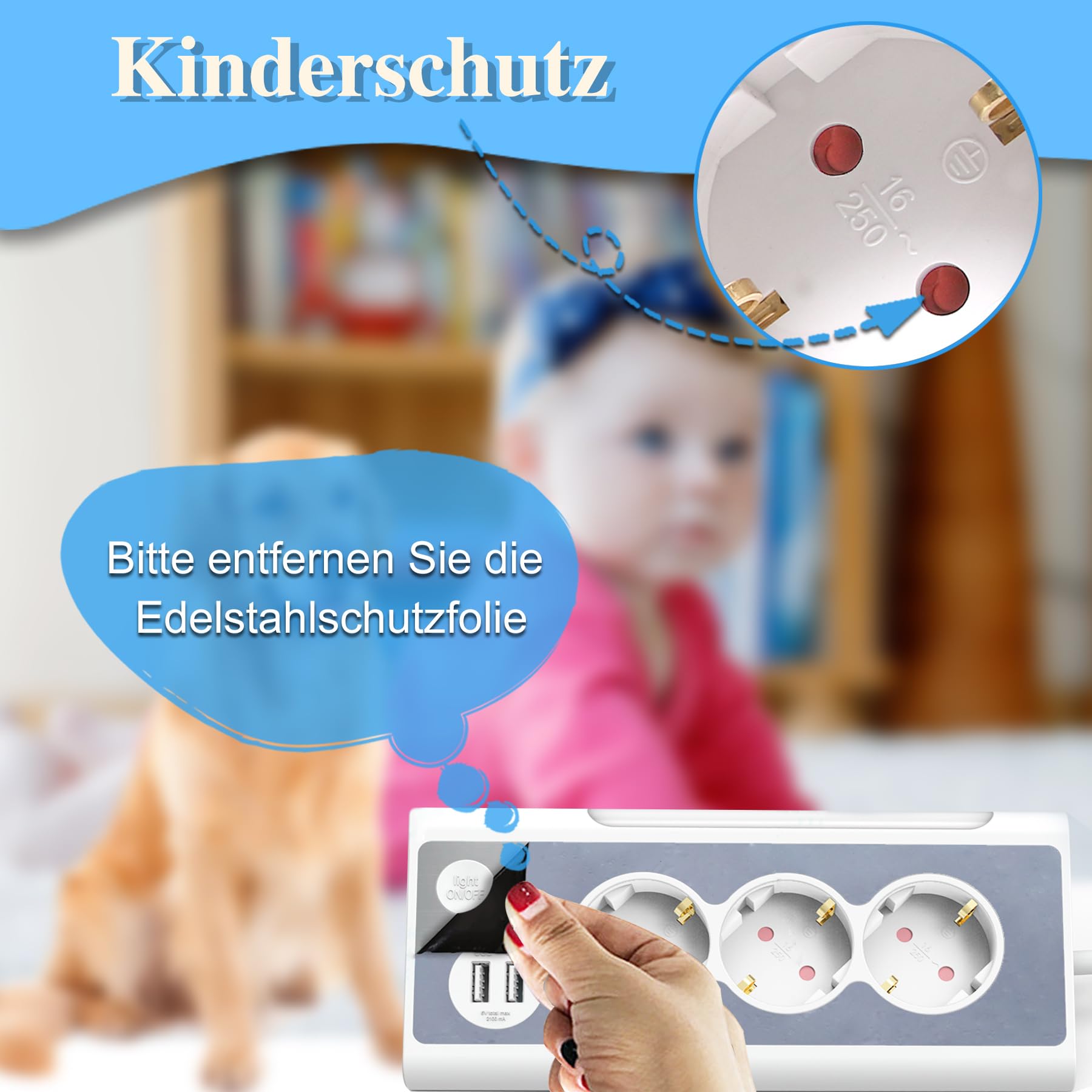 KS Mehrfachsteckdose,3-Fach Steckdosenleiste mit USB Und LED-Nachtlicht Tischsteckdose Edelstahlfrontplat Ecksteckdose, überspannungsschutz Steckerleiste für Küche (1,5m) (Packung mit 2)