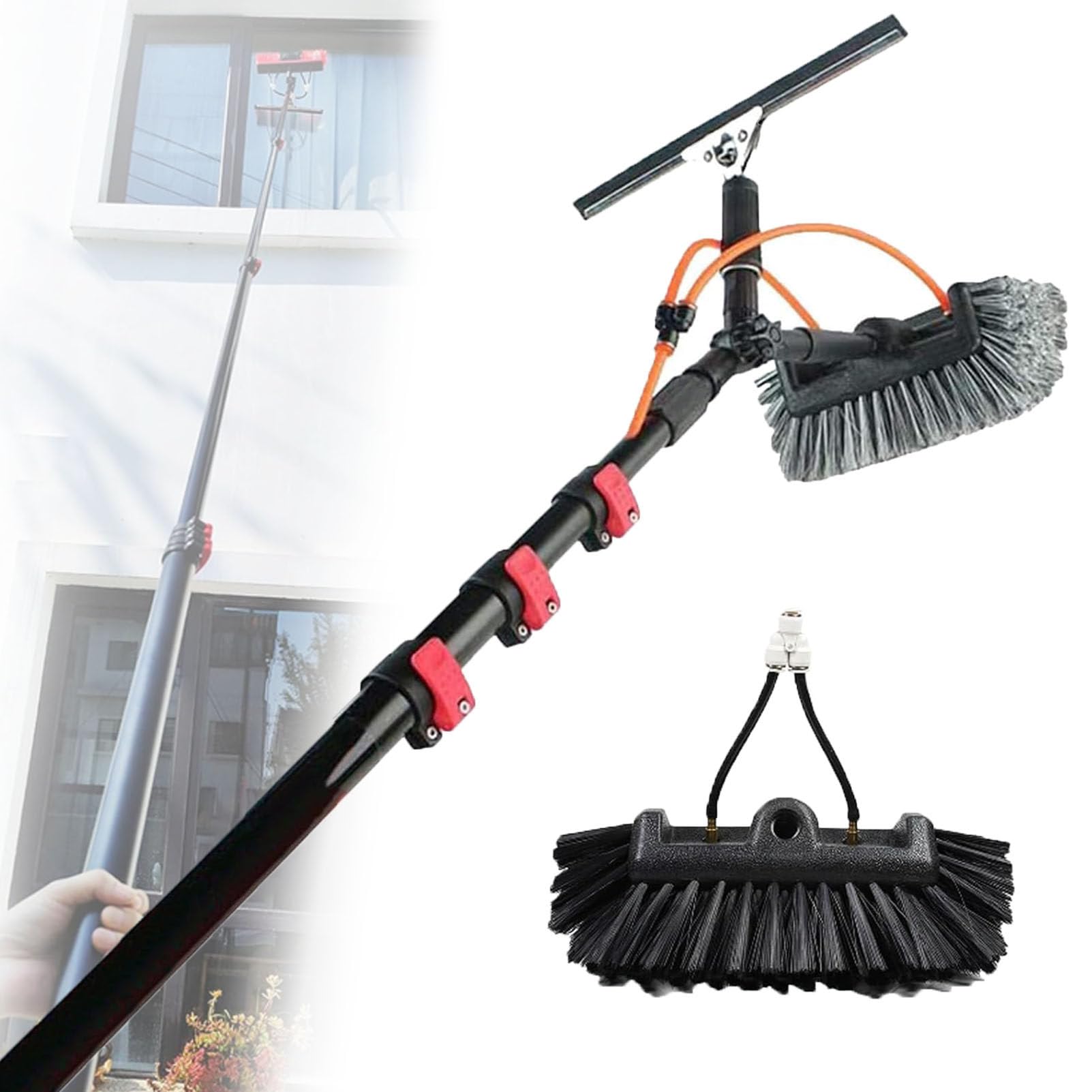 Aioneer Telescopic Water Fed Brush Kit For Solar Panel Cleaning 29Cm To 7.2M/24Ft Includes Squeegee Outdoor Photovoltaic Panel Cleaning Tool Efficient Water-Through System-29cm-5.4m/18ft