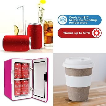 Koolatron Retro Mini Fridge For Bedrooms 6L Small 8 Can (Pink) [Energy Class A]