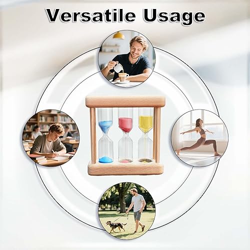 Miniatura 6 de Reloj de arena con temporizador de arena de té de 1-3-5 minutos, reloj de arena azul con marco de madera pequeño, reloj de arena colorida roja,