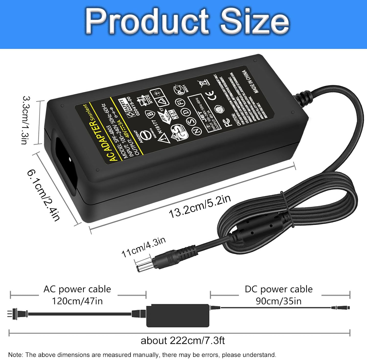 AC DC 48V 3A Power Supply Adapter 144W 48V Charger 48V 3A Switching Power Transformers Interface 5.5 x 2.5mm Suitable for POE Routers Switches Control Systems