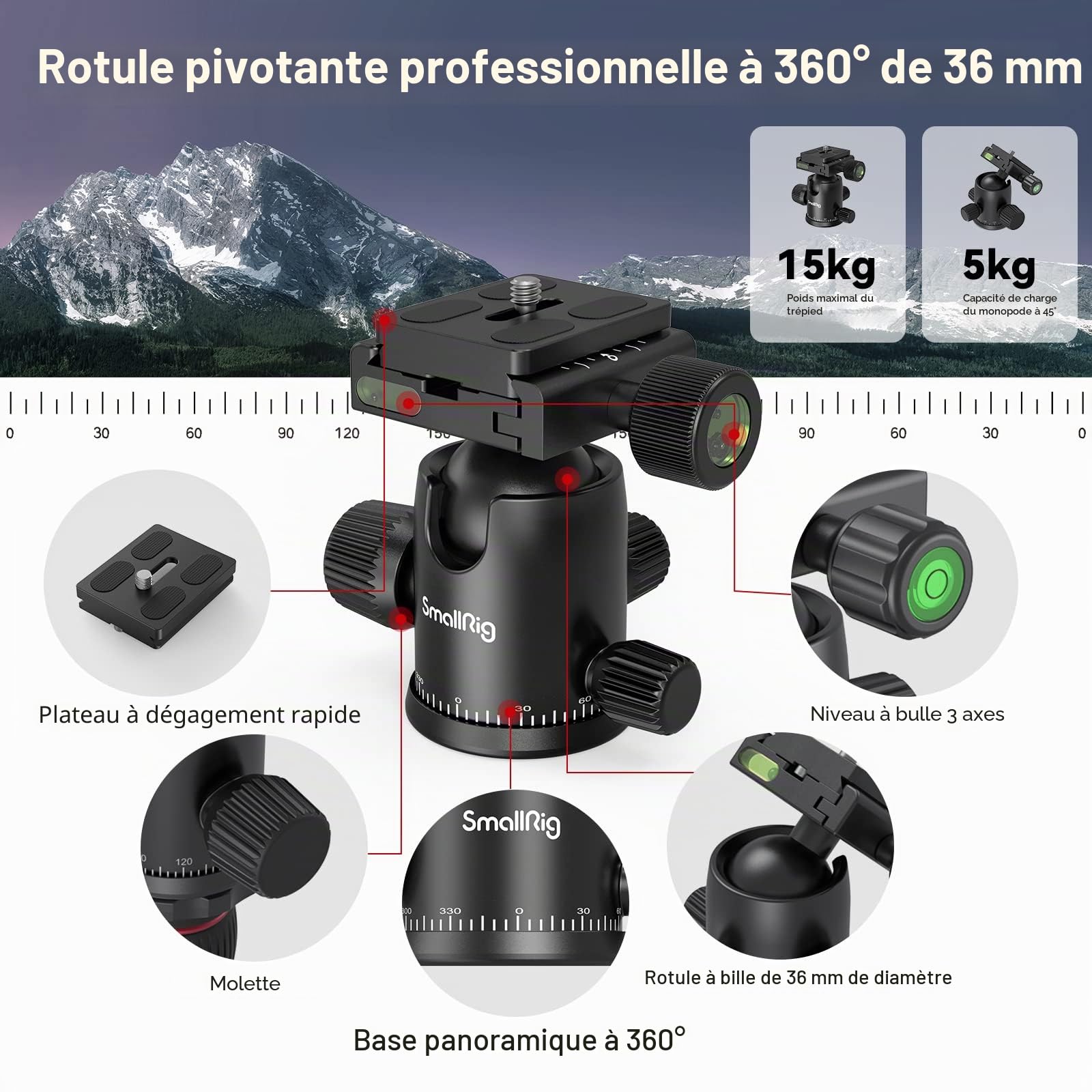 SMALLRIG CT-20 Trépied d'Appareil Photo en Aluminium Léger de 78" (198 cm), Trépied DSLR Pliable pour Le Voyage, Charge Utile Max. 33 LB (15 kg), Hauteur Réglable de 18,5" à 78" (47-198 cm) - 3474C