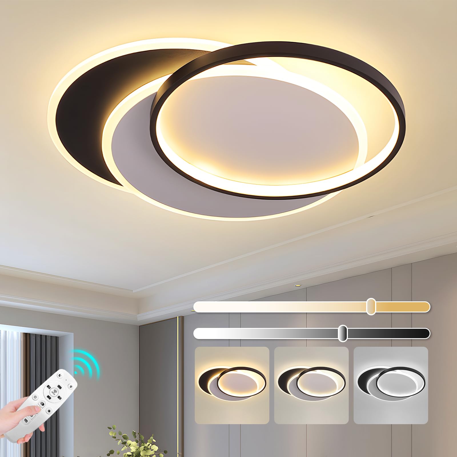 YT YATAI LIGHTING LED Modern Ceiling Light for Bedroom and Living Room, Decorative Flush Mount Bright Round and Square Ceiling Light with Remote Control, Dimmable and Adjustable 3 Color Temperature