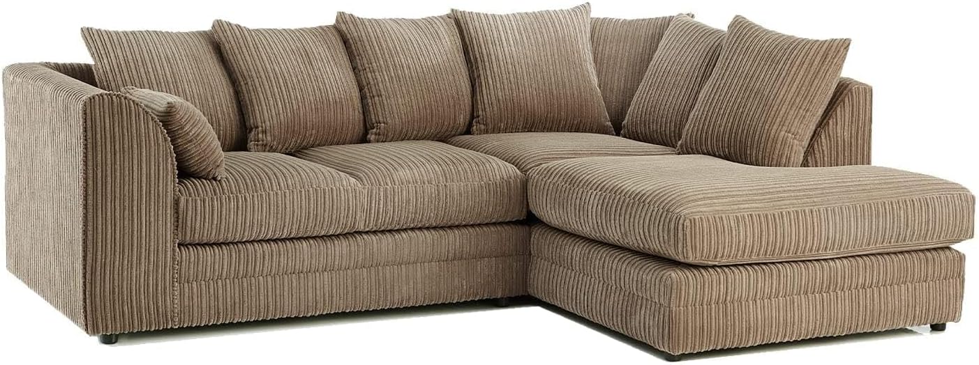 JSB Northwest Ltd - Dylan L-Shape Jumbo Cord Fabric Sofa | 4 Seater Corner Sofa | Scatter Cushions - Luxurious Living Room Furniture | Made in UK (Coffee, Right-Hand Facing)