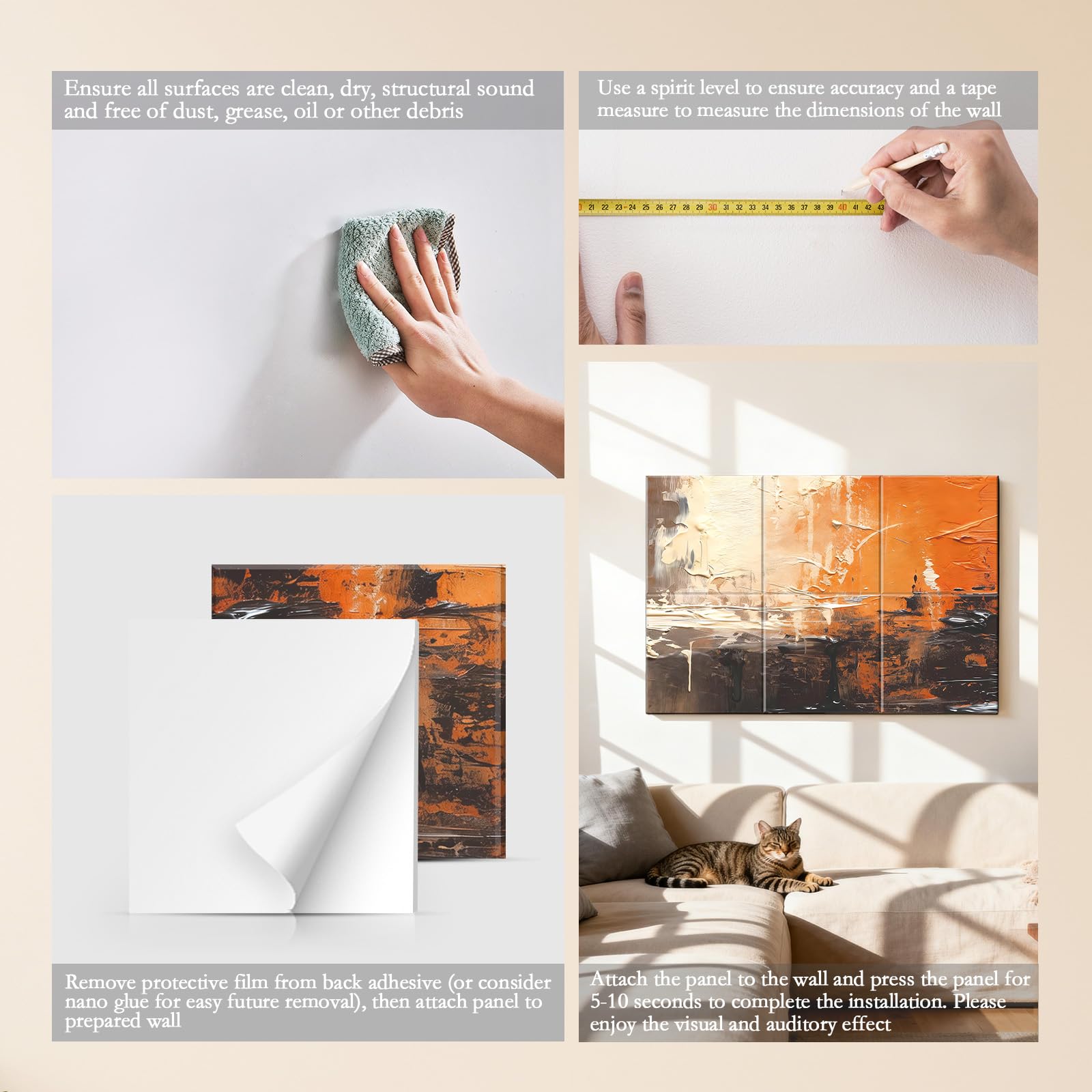 JBER Paneles acústicos de arte, paquete de 6 pinturas de pared grandes autoadhesivas para decoración de pared, paneles de absorción de sonido para estudio de grabación, sala de estar, baño, 180 x 120