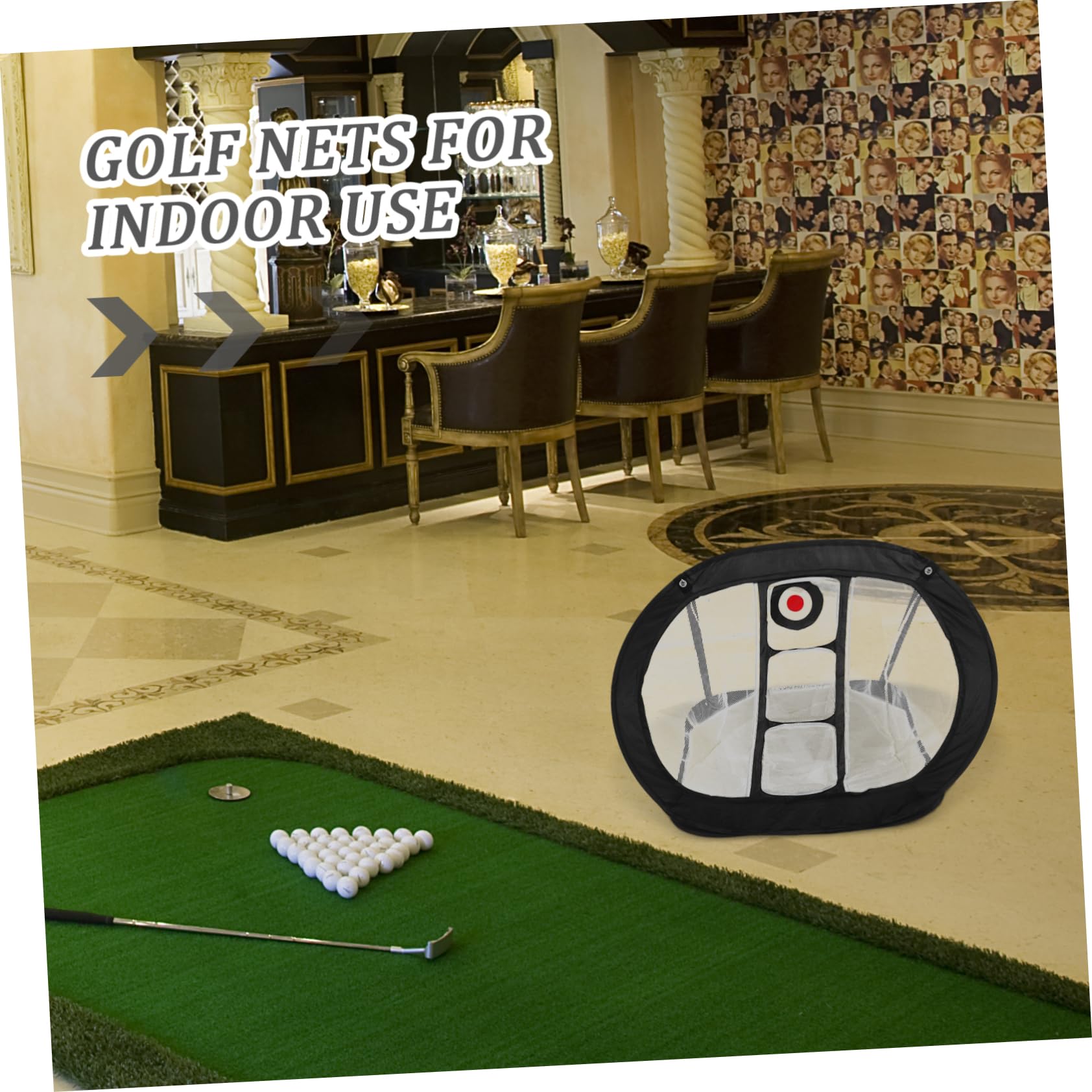 Golf Chipping Netz Satz Faltbar Quadratisch mit Sammelnetz Schwarz