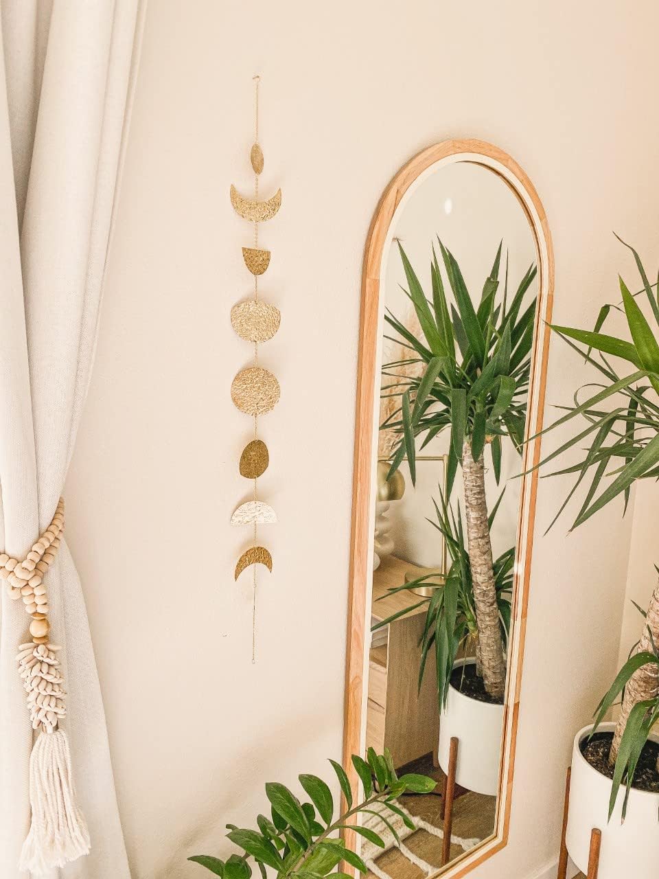 Celestial Moon Phase Wall Hanging Decoration (hardware Included) / Boho Wall Decor / Beautiful Hammered Finish Moon Garland / Bohemian Decor for Bedroom Living room Dorm room Nursery / Chic Wall Art /