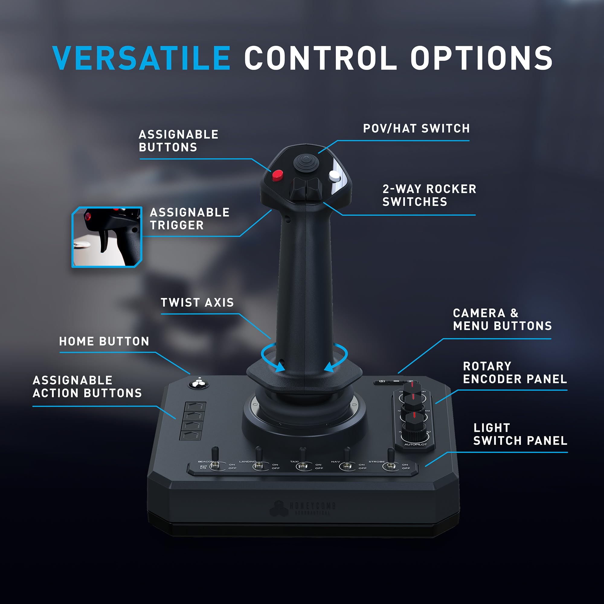 Honeycomb Foxtrot Aviation Stick – Flight stick per simulazione di volo, meccanismo gimbal premium, sensori Hall Effect 16-bit, design ambidestro, compatibile con MSFS 2024/2020 per PC & Mac [Mac]