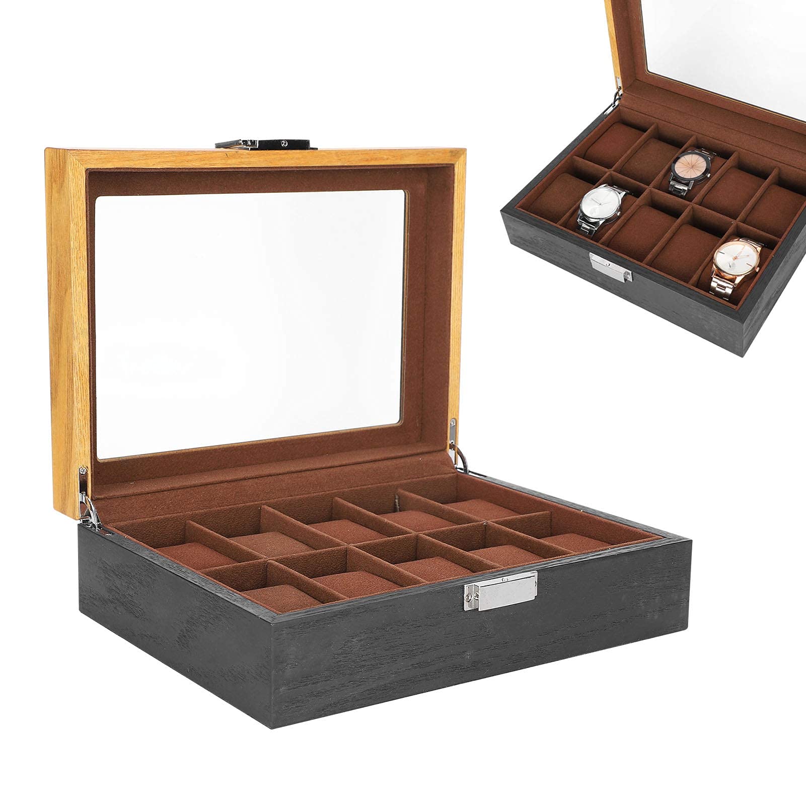 Caja de Reloj, Organizador de Reloj de Madera Maciza anticaídas y arañazos, para Regalo, Novio, Hombre, Tienda, Reloj