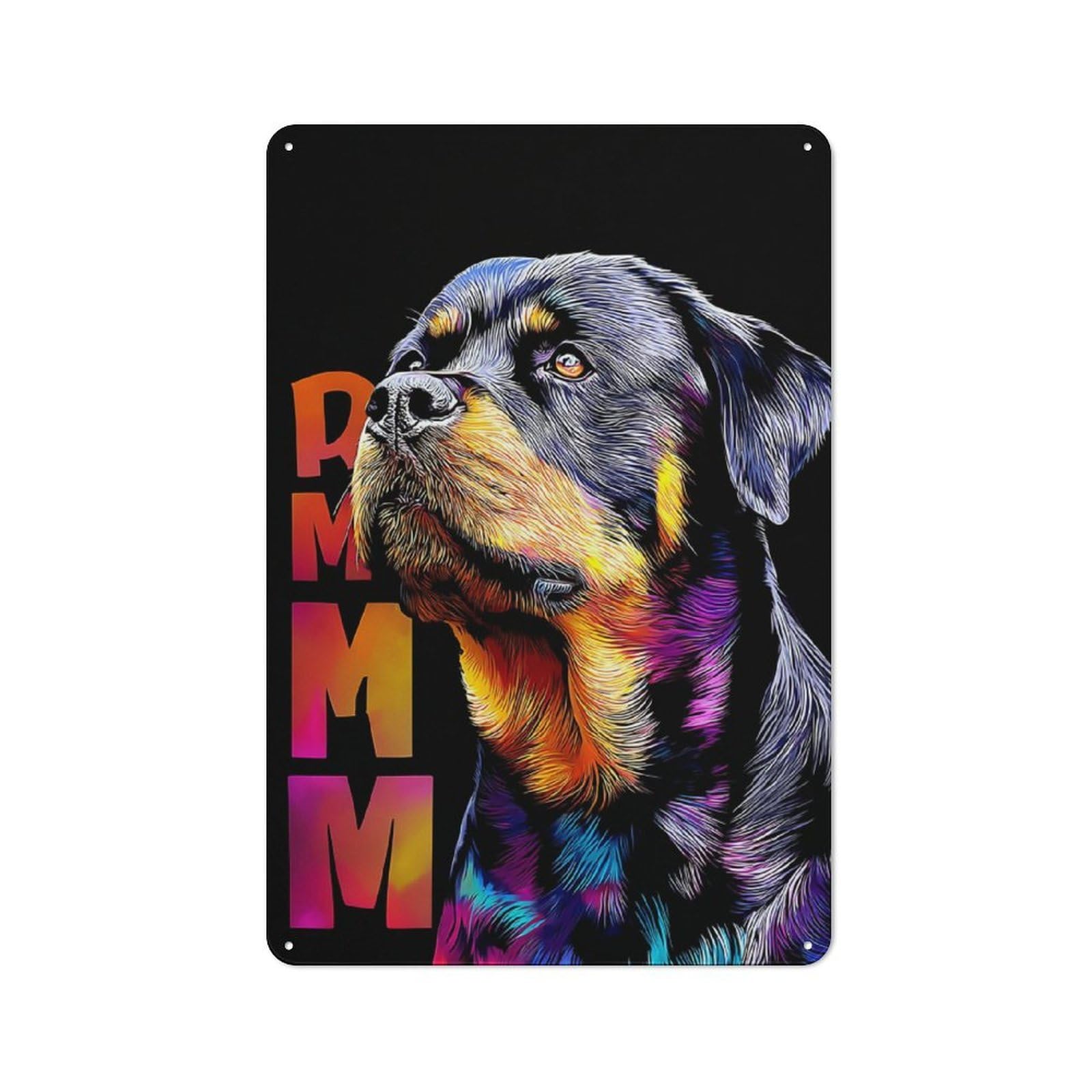 Junmoney Colorful Rottweiler Portrait Office Metal Sign With Design 30X20cm, Classic Study Room Decor For Office, Study, Studio Or Hallway