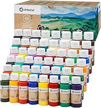 Artecho Acrylic Paint Set 48 Colors 2oz/59ml, Art Craft Paint for Art Supplies, Canvas, Rocks, Wood, Fabric and Ceramic, Non Toxic Paint for Artists, Students, Beginners and Adults