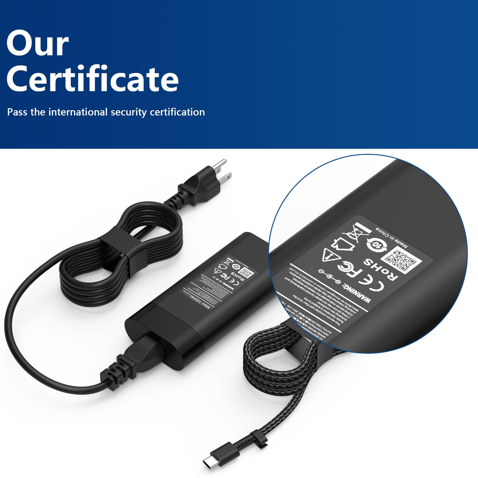 Caricabatterie USB-C da 100 W compatibile con laptop HP OmniBook 7 X Series, OmniBook 7/X 13,3", 14", 16", 17,3" pollici Next Gen AI (13-bg/14-fs/16-az/17-dc/17-dd), con cavo di alimentazione lungo e