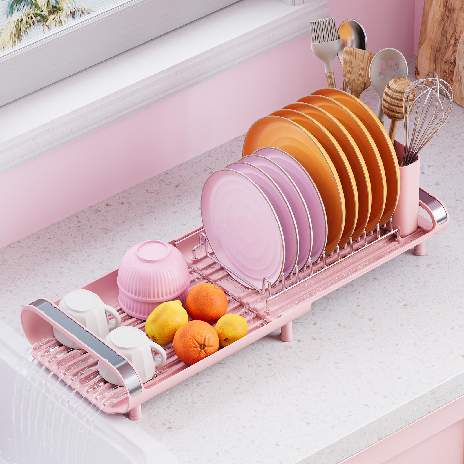 Toolf Small Dish Drying Rack Mini Expandable Compact Dish Rack