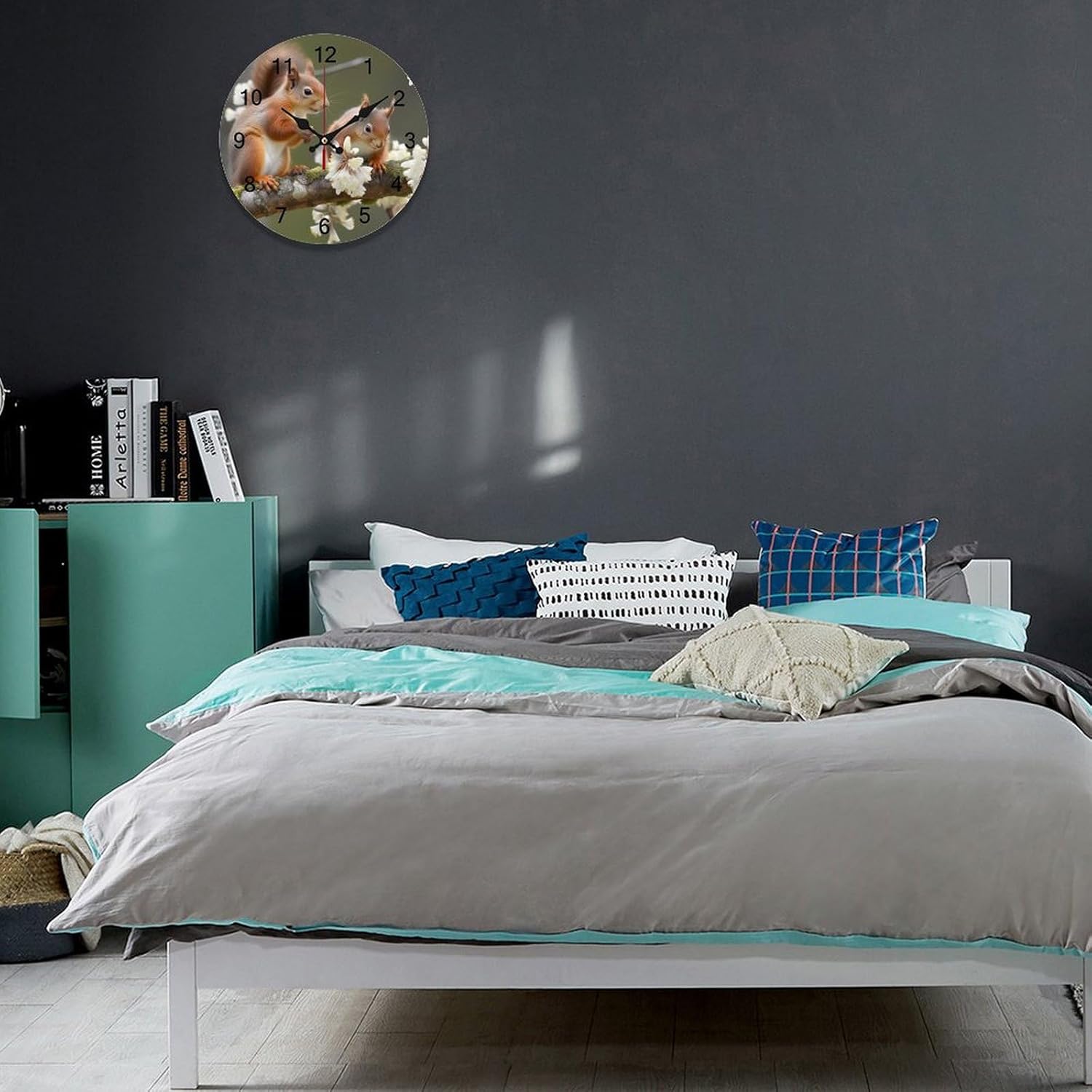 12 Inch Wall Clock Squirrels Battery Operated Wall Clocks Silent Non-Ticking Round Wall Clock for Living Room Kitchen Home Office Wall Decorative Clock