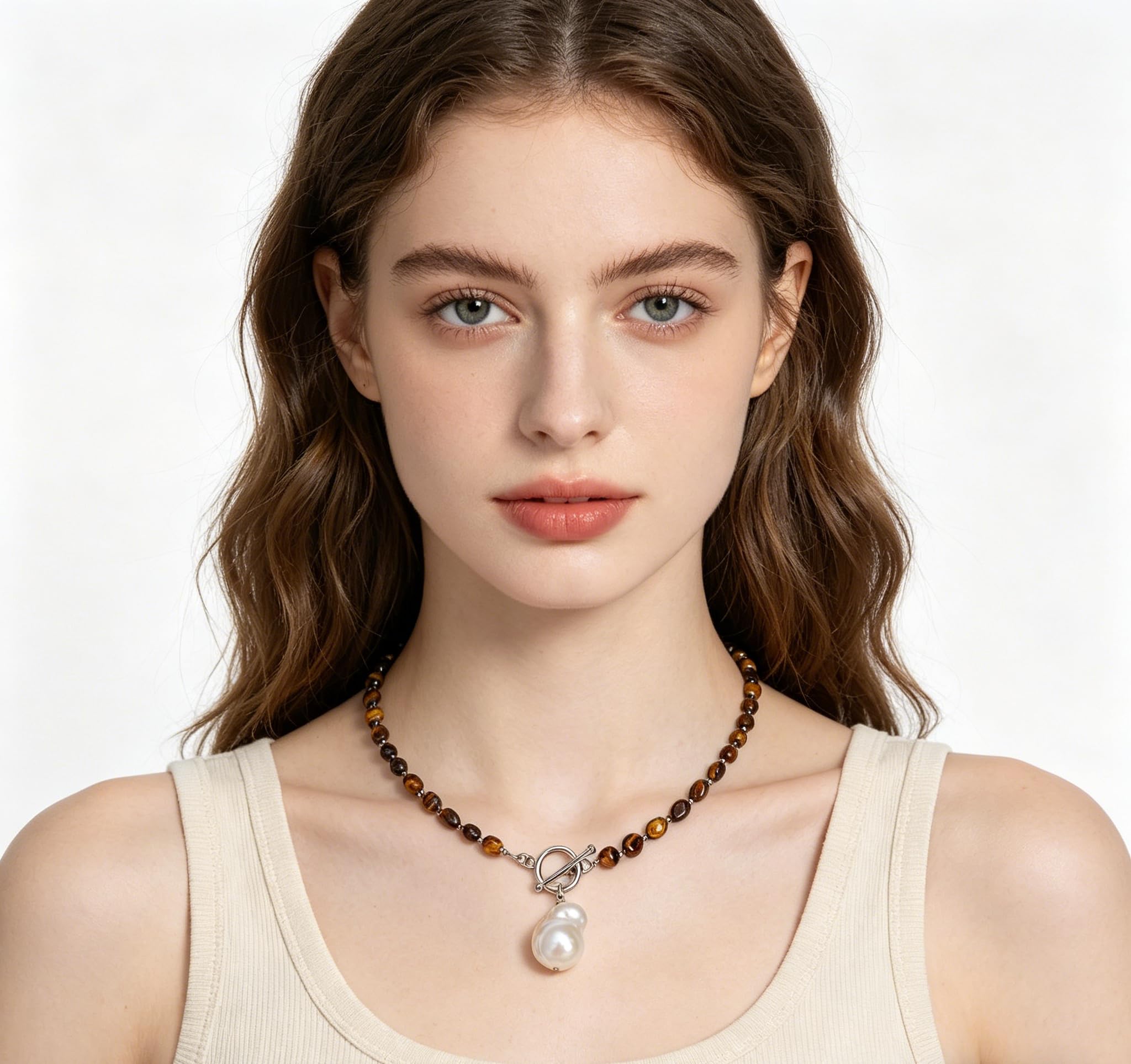 Collane con perline da donna con perle barocche, turchese ametista, lapislazzuli, occhio di tigre, fatto a mano, stile boho, collana girocollo con perline in pietra naturale, gioiello estivo, regalo
