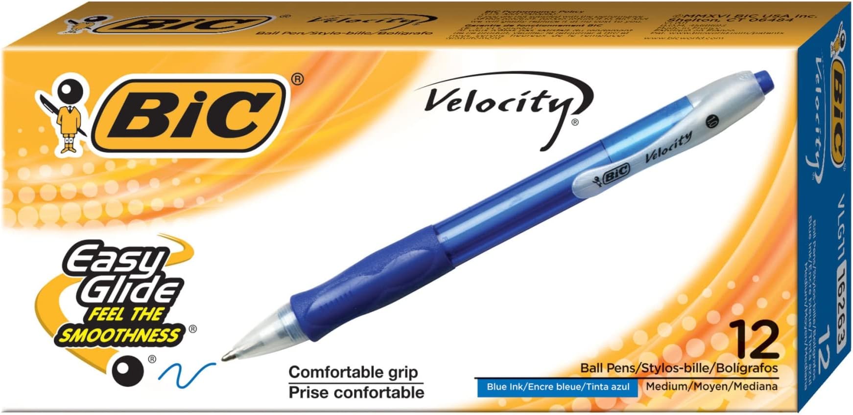 Velocity Easy Glide Ballpoint Pen, Retractable, Medium 1 Mm, Blue Ink, Translucent Blue Barrel, Dozen