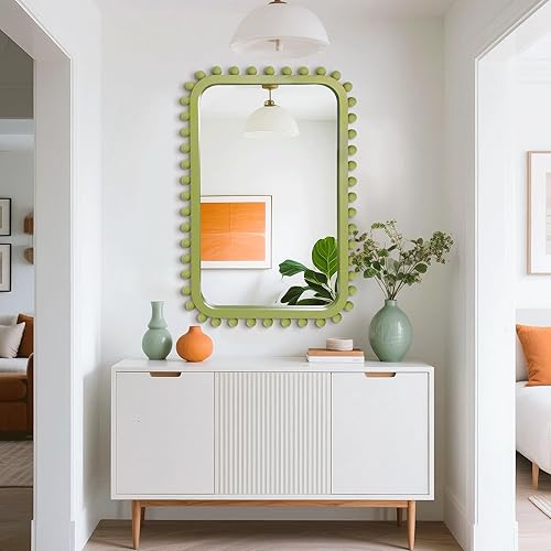 Miniatura 6 de Espejo de baño para pared con cuentas de madera, espejo rectangular de madera maciza de 30 x 20 pulgadas para granja, baño, decoración de dormitorio