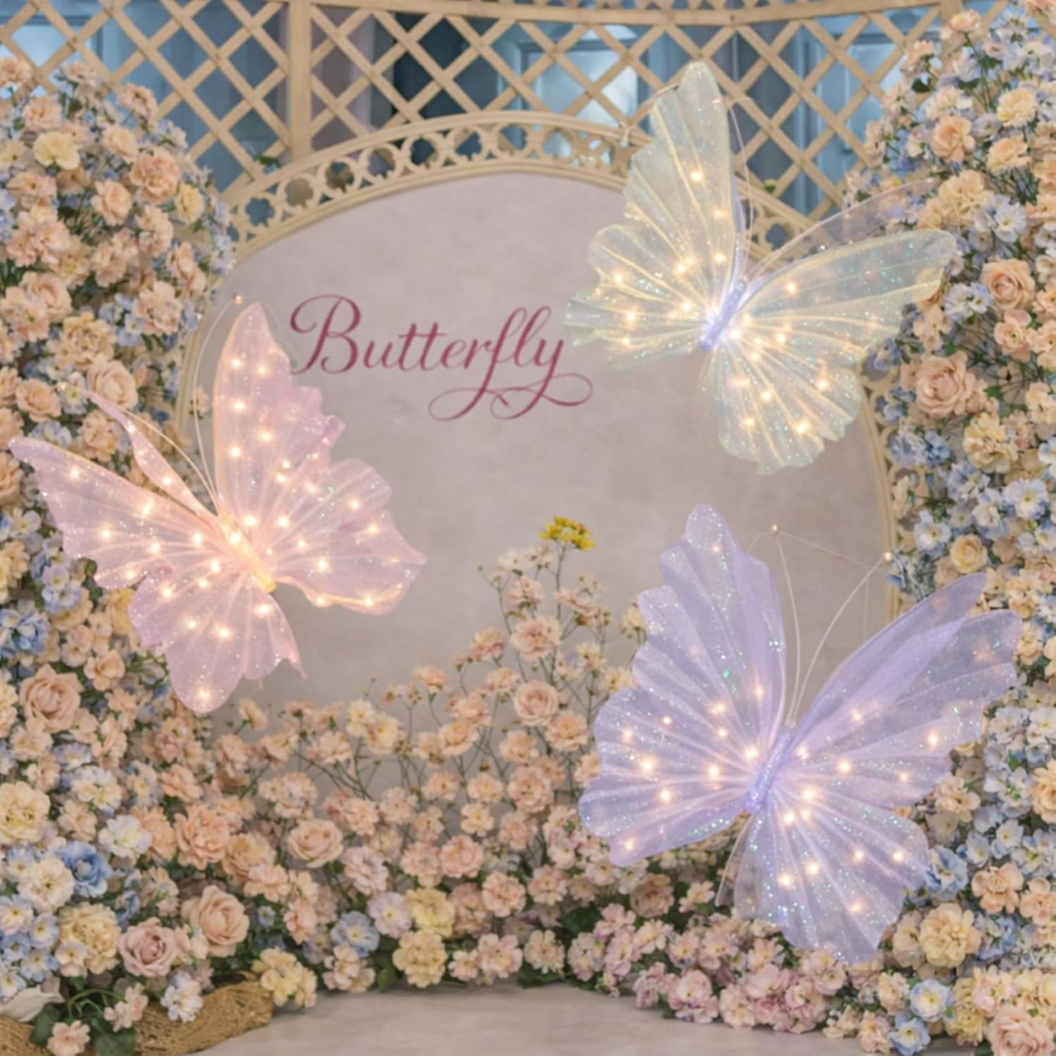 VIHOSE 3 Pcs 23.6'' Butterfly LED Lights Bulk Pink Giant Christmas Tree Butterfly Decoration Large Light up Decorative LED Lamps for Wedding Outdoor Photography Props Birthday Holiday Decor