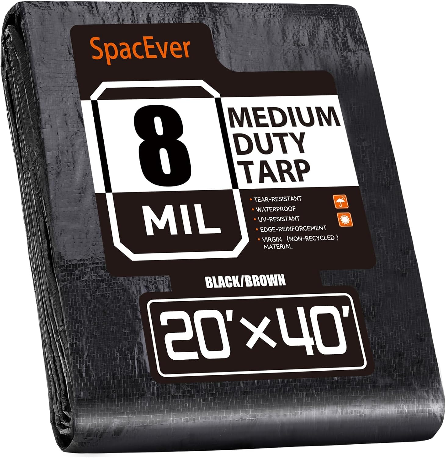 20x40 FT Tarp Waterproof 8 Mil Poly Tarps Medium Duty Waterproof, UV Resistant & Rip Tear Resistant, Multipurpose Protective Cover with Grommets Reversible for Home Boats Cars Plants Black/Brown Black/Brown 20x40