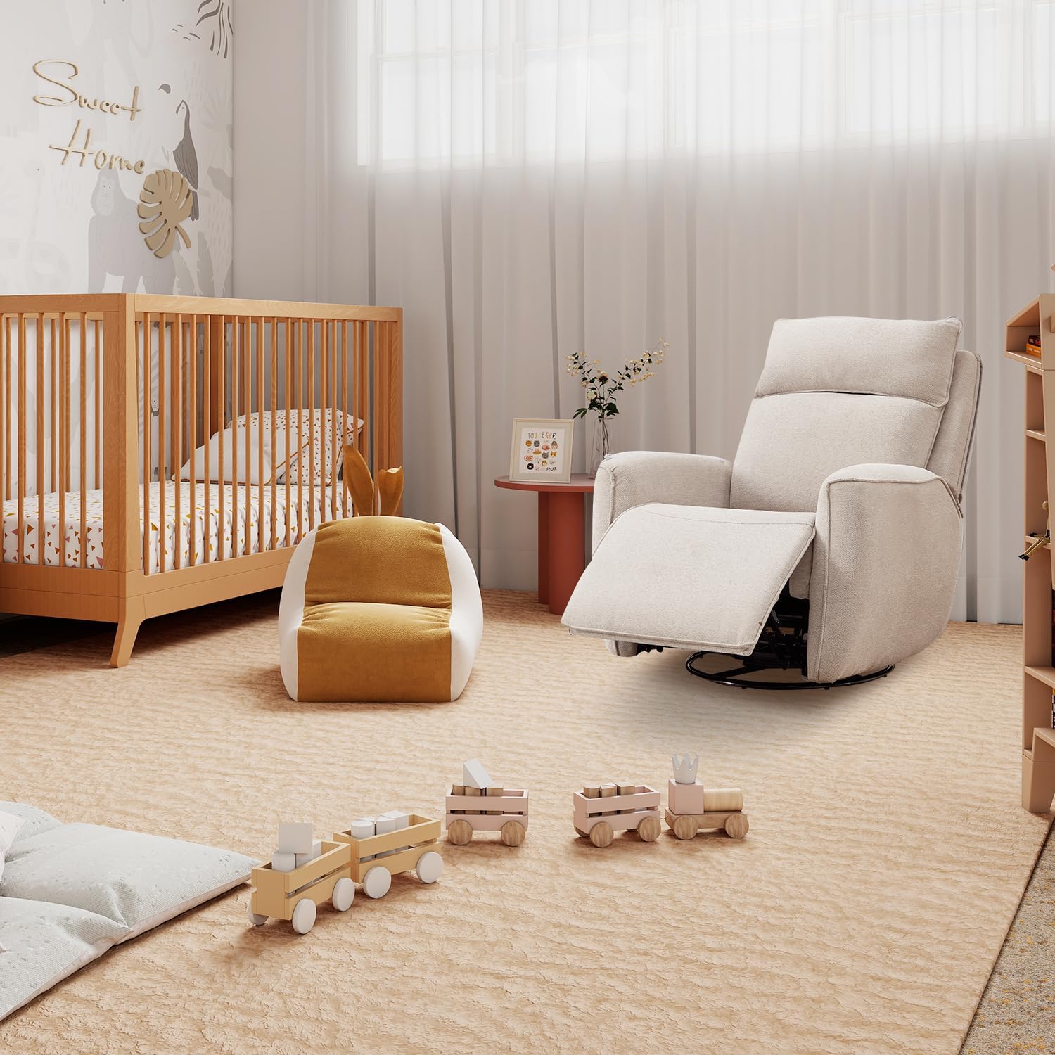 INZOY Nursing Rocking Chair Recliner, Swivel Rocker Recliner, Swivel Glider Rocking Recliners with Soft Backrest, Chenille Fabric Manual Reclining Sofa for Living Room Bedroom Apartment, Beige