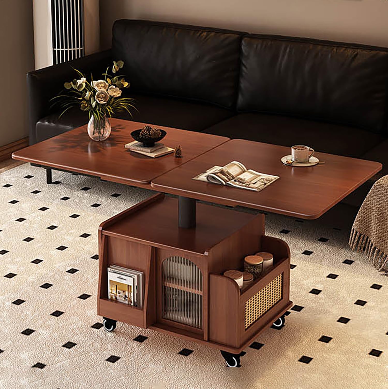 Table de chevet en bois massif avec plateau rabattable et rangement pour chambre et salon