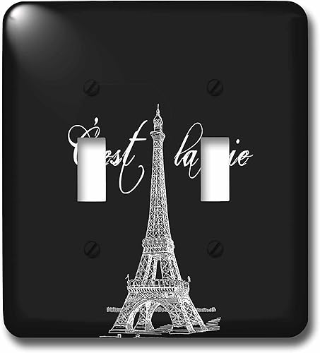 3dRose lsp_178953_2 Cubierta para interruptor de luz de torre Eiffel francesa en blanco y negro