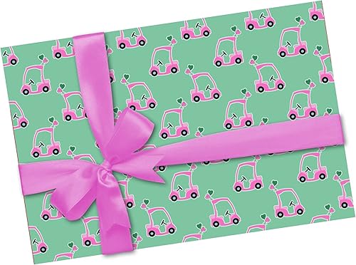 Miniatura 3 de Bonito papel de regalo para carrito de golf rosa, papel de regalo grueso para el día de la madre, pelota de golf, temática de golf, decoración de
