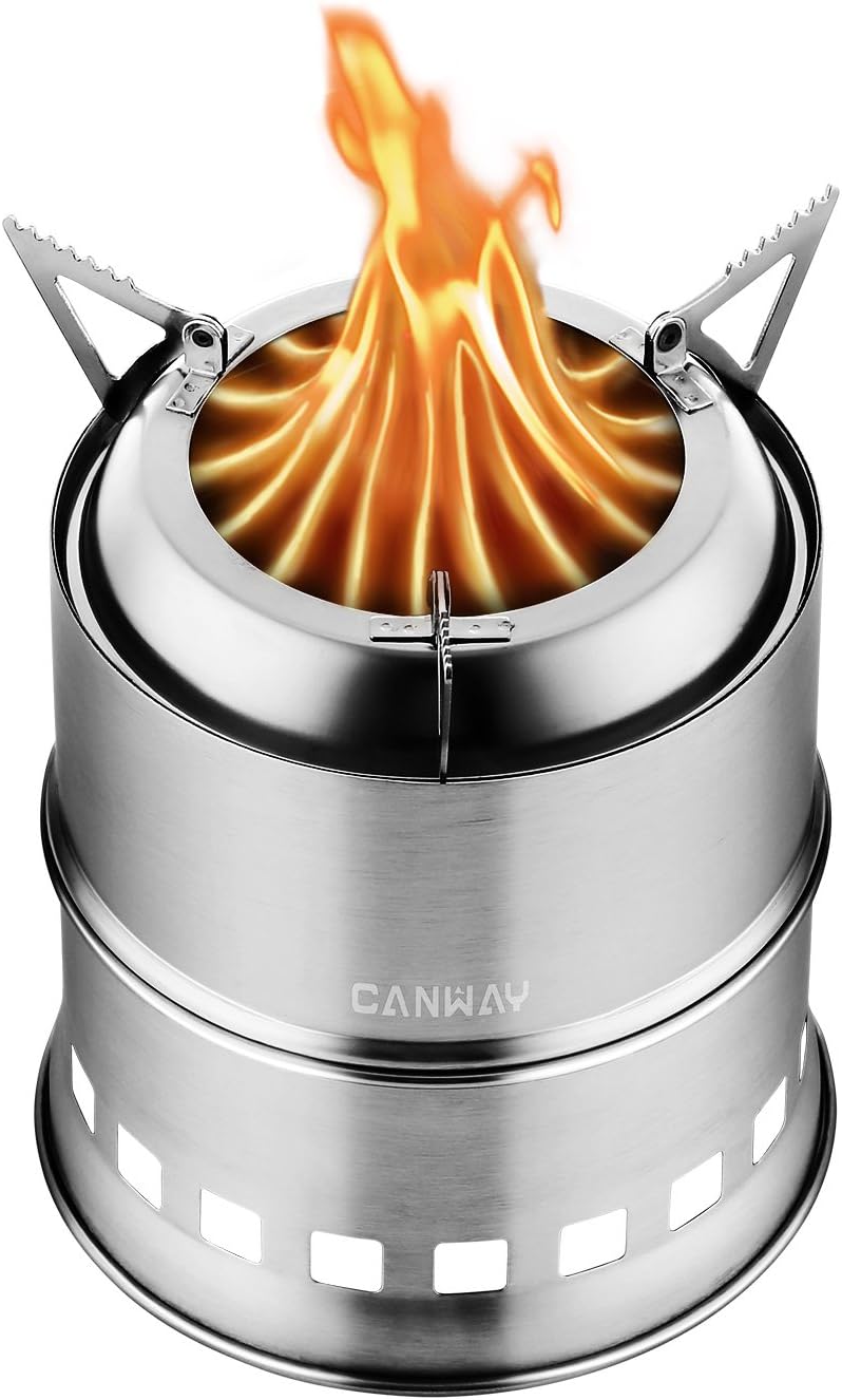 CANWAY Camping Stove, Wood StoveBackpacking Survival Stove,Portable Stainless Steel Wood Burning Stove with Nylon Carry Bag for Outdoor Backpacking