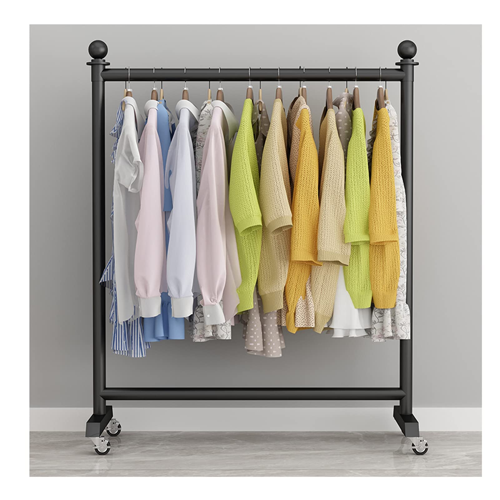 Kleiderständer Nordic Modern Metal Rolling Kleiderständer mit Rad, Kleiderständer für den Einzelhandel, Kleiderständer aus Schmiedeeisen mit Einer Stange zum Aufhängen, Schlafzimmer, Wohnzimmer, BOD