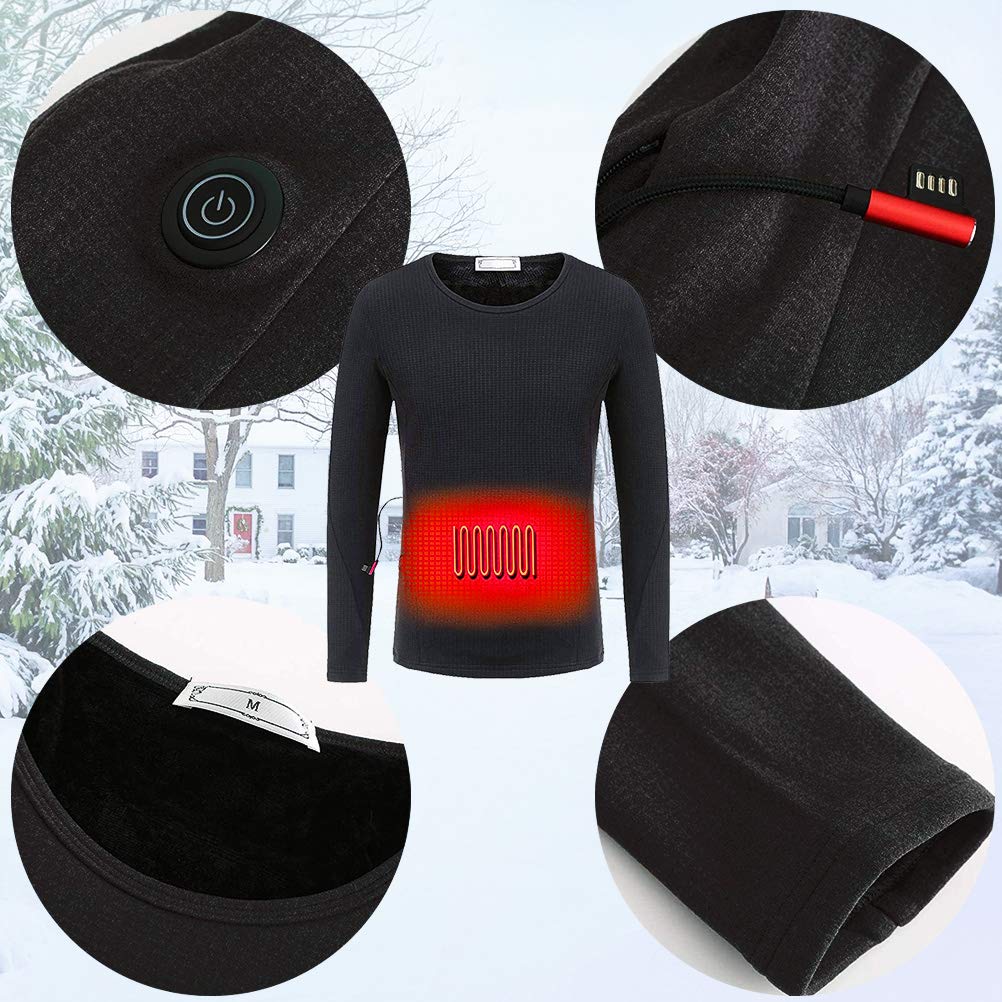 Maglietta termica unisex riscaldata, termica, a maniche lunghe, regolabile, lavabile, con presa USB, per corsa, sci, ciclismo
