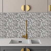 Vista 5 de Protector contra salpicaduras de acero inoxidable hexagonal despegar y pegar, azulejos de pared autoadhesivos de aluminio despegar y pegar