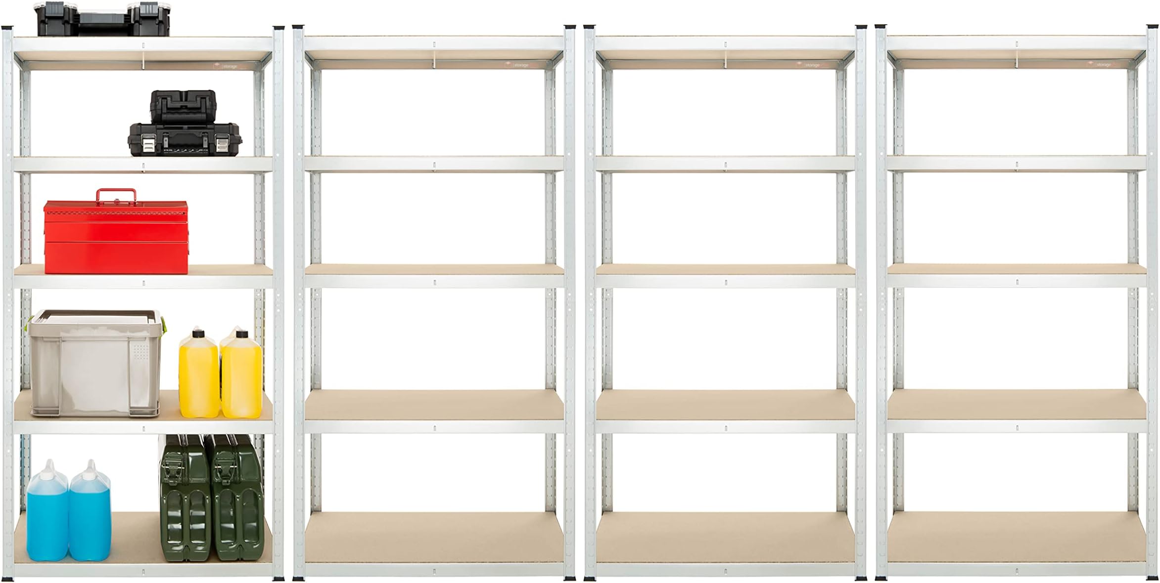 Storage Affairs Heavy Duty Garage Shelving: 4X 180 x 90 x 40 (cm) 175kg Per Tier (875kg Total) | Grey Rust Resistant Steel Frame| Boltless Assembly & Adjustable Shelf Height | For Shed, Home & Office