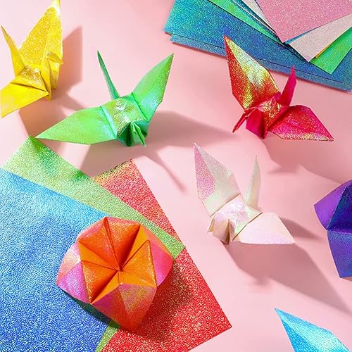 Miniatura 3 de VICASKY Origami Kit de 300 piezas de papel metálico de origami, hoja de papel de aluminio con revestimiento de perlas, papel cuadrado para