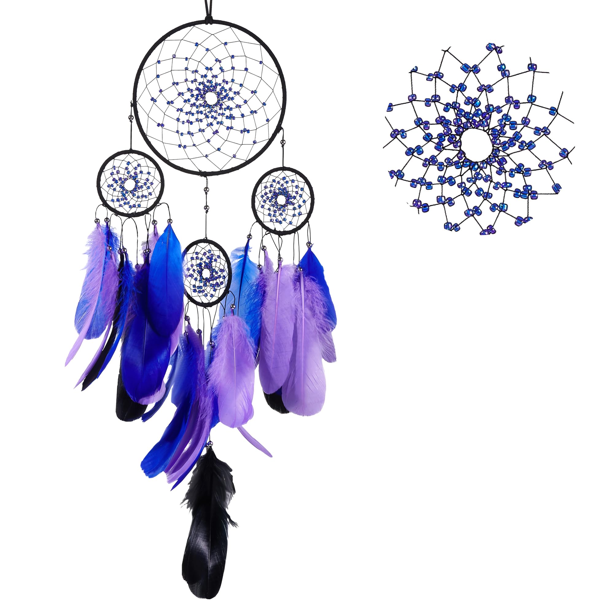 Starry Blue Dream Catchers - Goose Feathers with Multiring, Handmade Large Dreamcatcher for Bedroom, Dream Catcher for Girls, Dream Catchers for Boys,