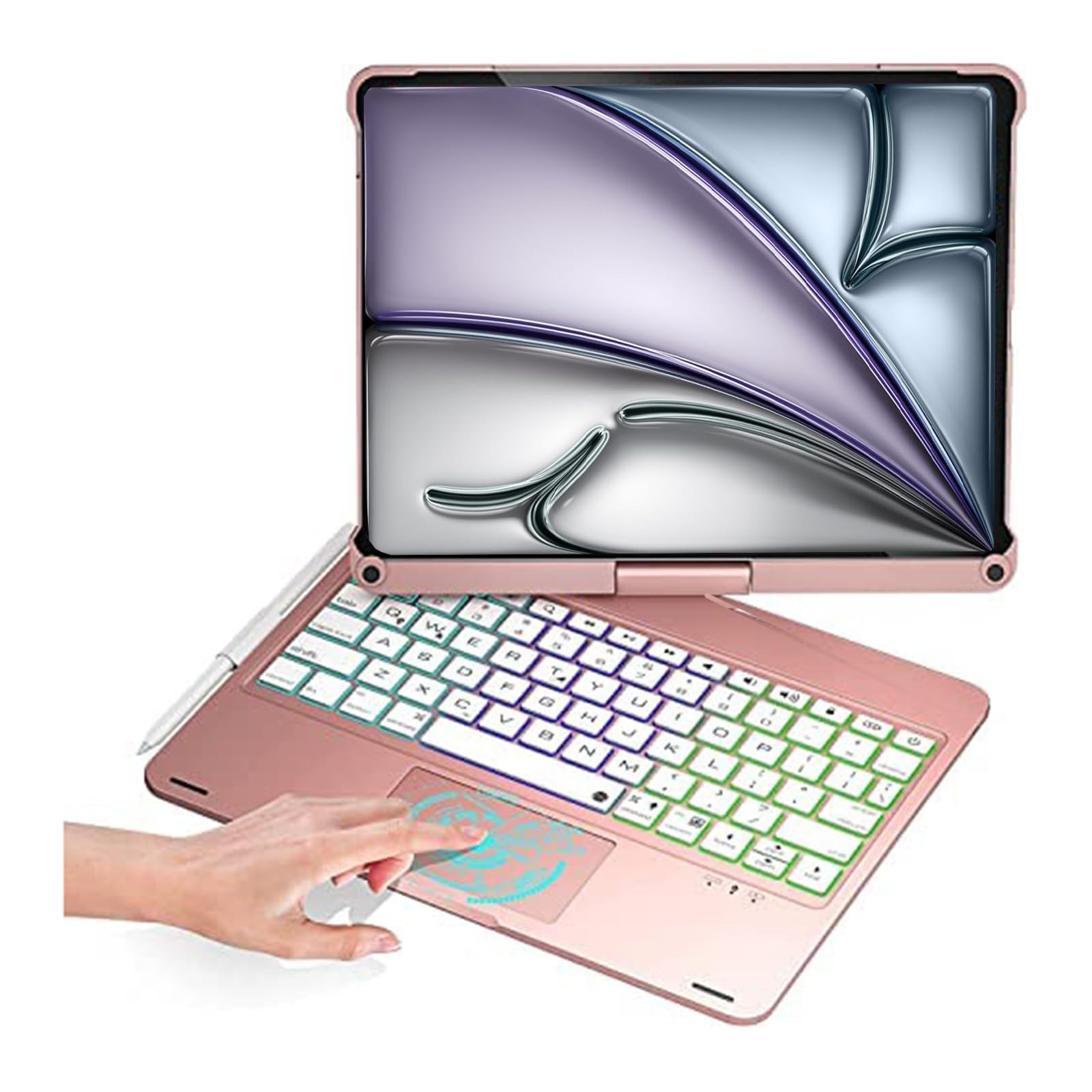 Funda con Teclado Español Rotación 360° para iPad Air 11" M2/M3/M4 (2026),Air 4/5 10.9", iPad 10th /11th A16, iPad Pro 11" (2018-2022),Retroiluminado,Trackpad Click-Rosa