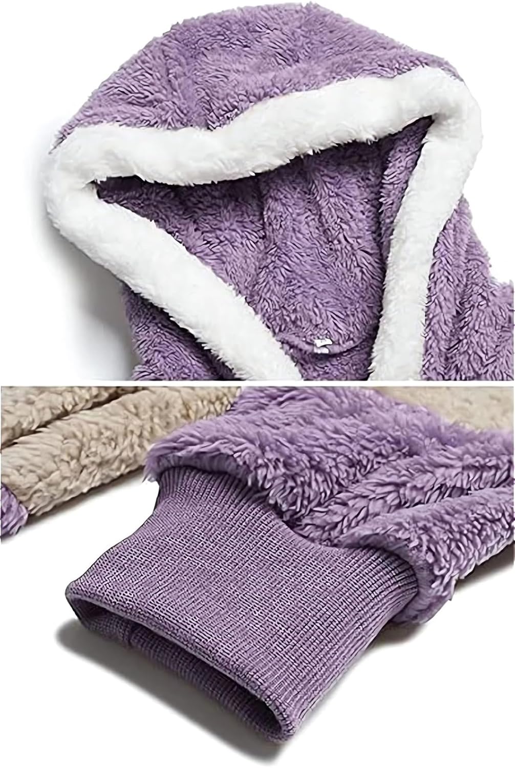 2024 New Rcontrasting Lamb Wool Padded Coat Sherpa Hoodie Lined Jacket Women Faux Fur Shearling Fleece Zip Shacket - Image 5