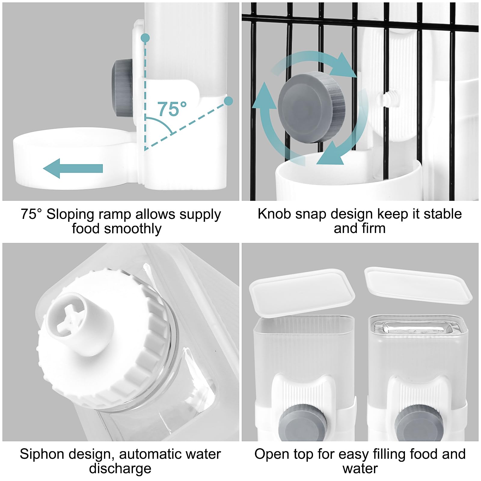Automatic Cat Feeder and Water Dispenser, ShineMe 35oz Auto Gravity Feeder Hanging Food and Water Bowls for Small Pets, Cats, Kitten, Dogs, Rabbits, Ferrets (Grey)