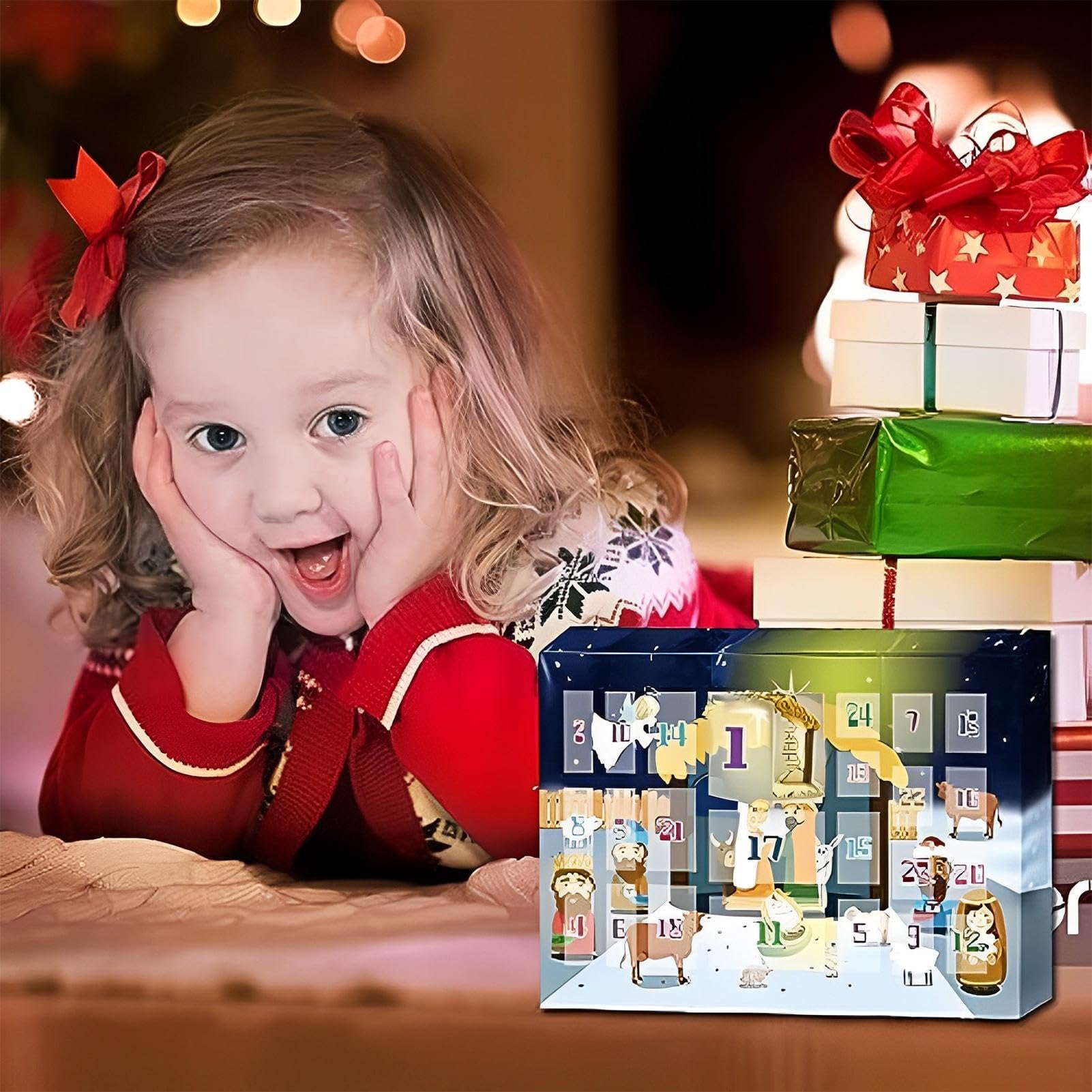 Weihnachtskrippe,Adventskalender 2024 Adventskalender für Kinder aus | Kreative Feiertags-Adventskalender-Sammelfiguren für Wohnzimmer und Schlafzimmer Wei