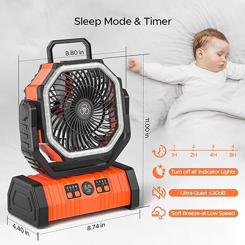 Miniatura 7 de Ventilador de camping recargable con linterna LED ventilador de escritorio de 20000 mAh con control remotoganchotemporizador ventilador portátil de