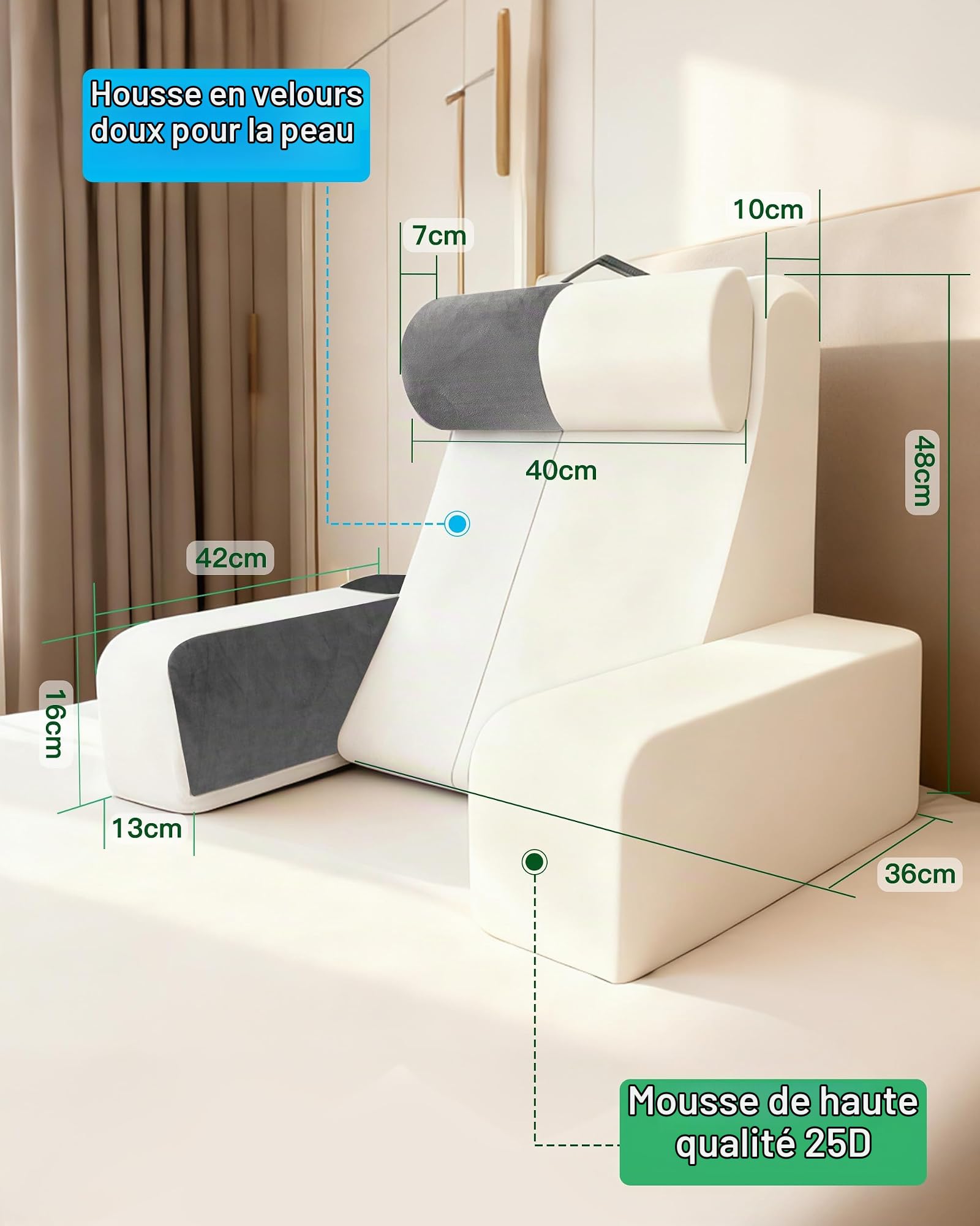 Coussin de Lecture pour Lit Coussin Support Dorsale | Avec Oreiller Cervical et Accoudoirs Amovibles, Oreiller de Lecture pour se Détendre, Regarder la Télévision ou Lire
