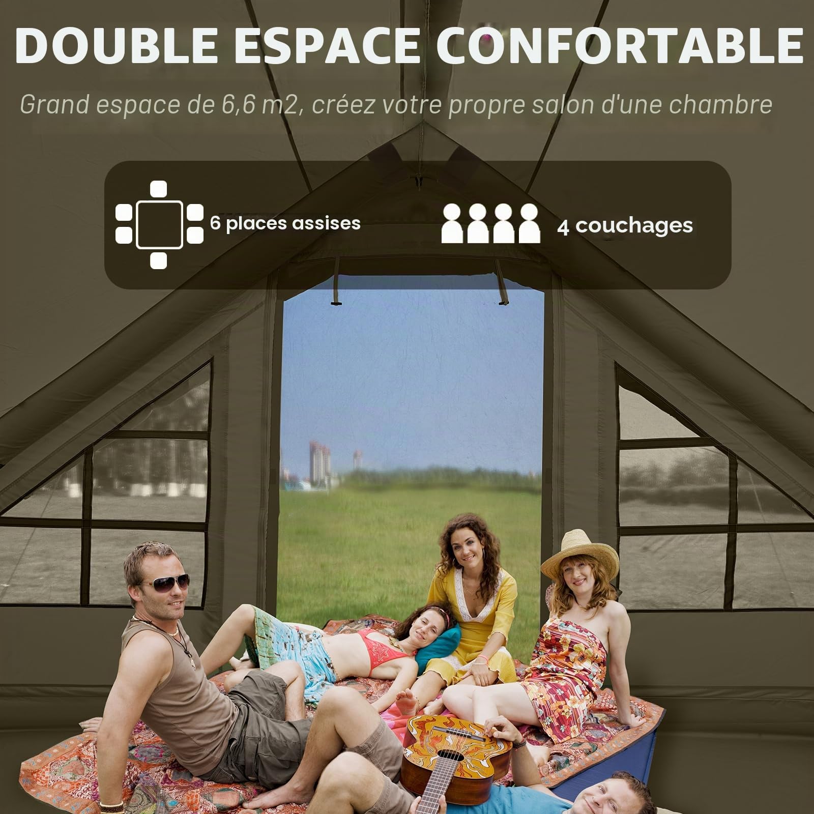 SHANQUAN Tente gonflable avec pompe, tente de camping instantanée pour 4 à 6 personnes, installation facile, tente familiale gonflable pour 4 saisons, tente gonflable imperméable pour le camping avec
