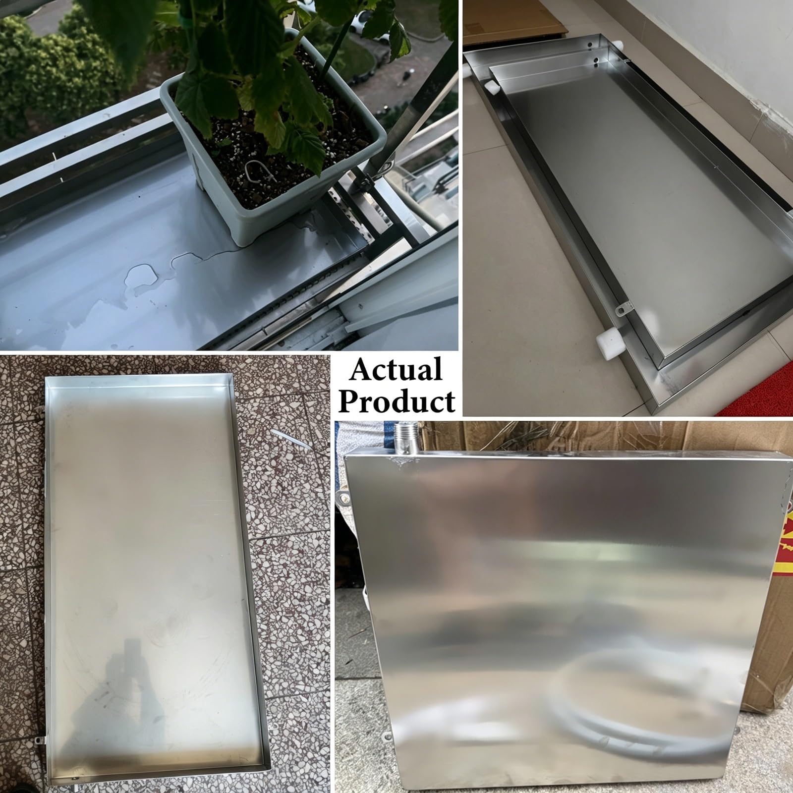 Szczelna miska ociekowa ze stali nierdzewnej do klimatyzatorów i podgrzewaczy wody, grubość 0,8 mm, zawiera wąż i zaciski, wymiary 30 x 90 x 3 cm / 12x36x1.2in (12 x 36 x 1,2 cala)