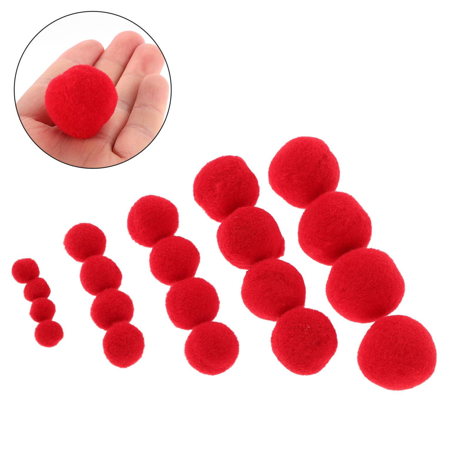 WRITWAA 500 Stück Rote Kleiner Pompons aus Polyester 10-30mm für Kreative Bastelprojekte und Schulaktivitäten Flauschige Weiche Bälle zur Dekoration und Selbstgemacht Handarbeit