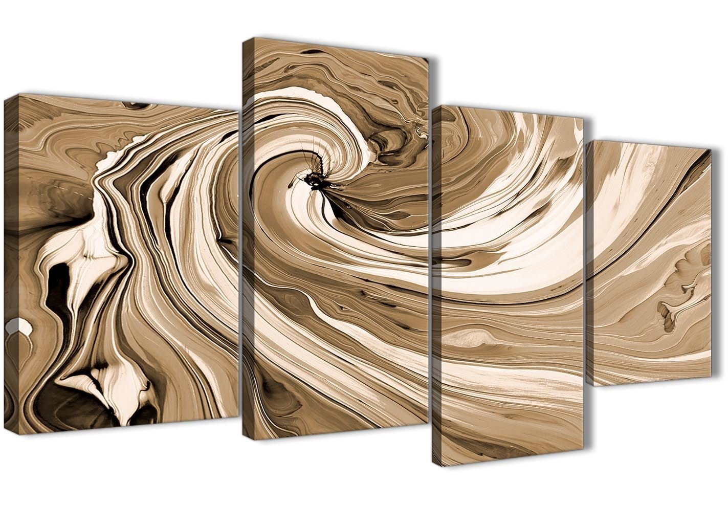 Wallfillers Large Brown Cream Swirls Modern Abstract Canvas Wall Art - Multi 4 Set - 130cm Wide - 4349
