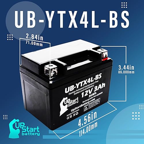 Miniatura 4 de Batería de repuesto YTX4L-BS (3Ah, 12v, sellada) Activada de fábrica, sin mantenimiento Batería compatible con Suzuki DR350S 1990, Suzuki DR250S
