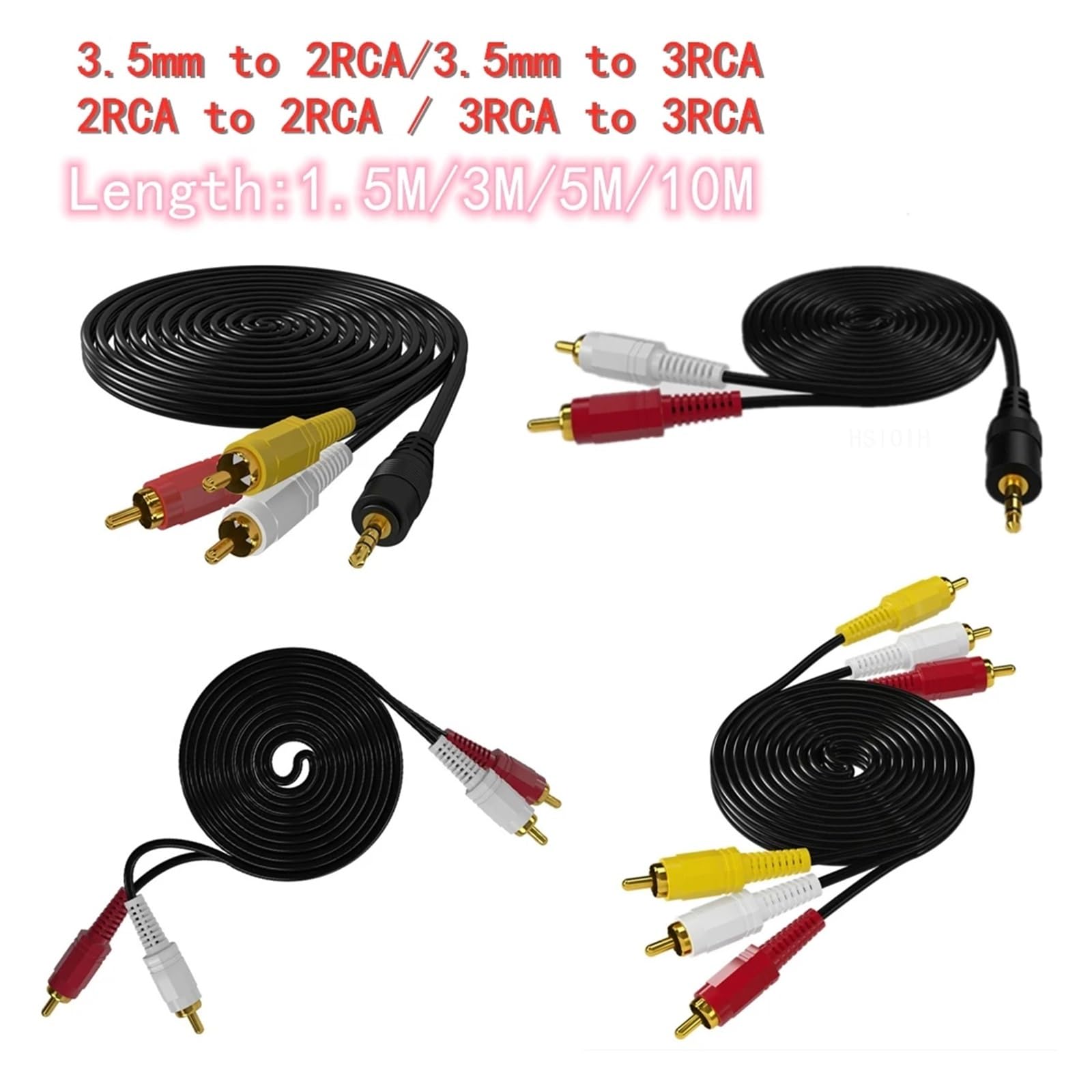 Cable De Audio Y Vídeo De 3,5mm A 3RCA A 3RCA, 3,5mm A 2RCA A 2RCA, Cable AV Chapado En Oro For Amplificador De TV, Altavoz De Cine En Casa(3RCA to 3RCA,9.2m)