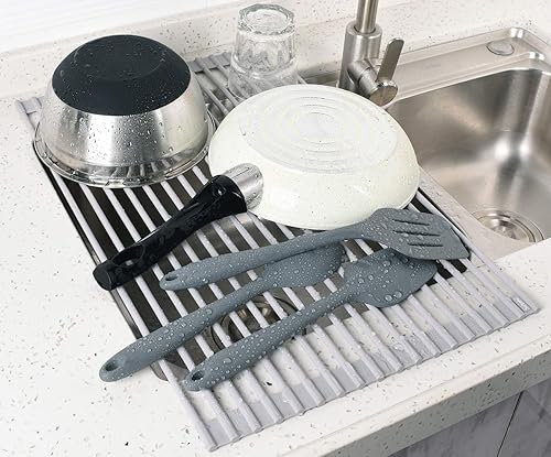 Miniatura 3 de Surpahs Over Sink Foldable Multipurpose Roll-Up Dish Drying Rack, Silicone Wrapped Stainless Steel, Warm Gray, 17.5" x 13.1