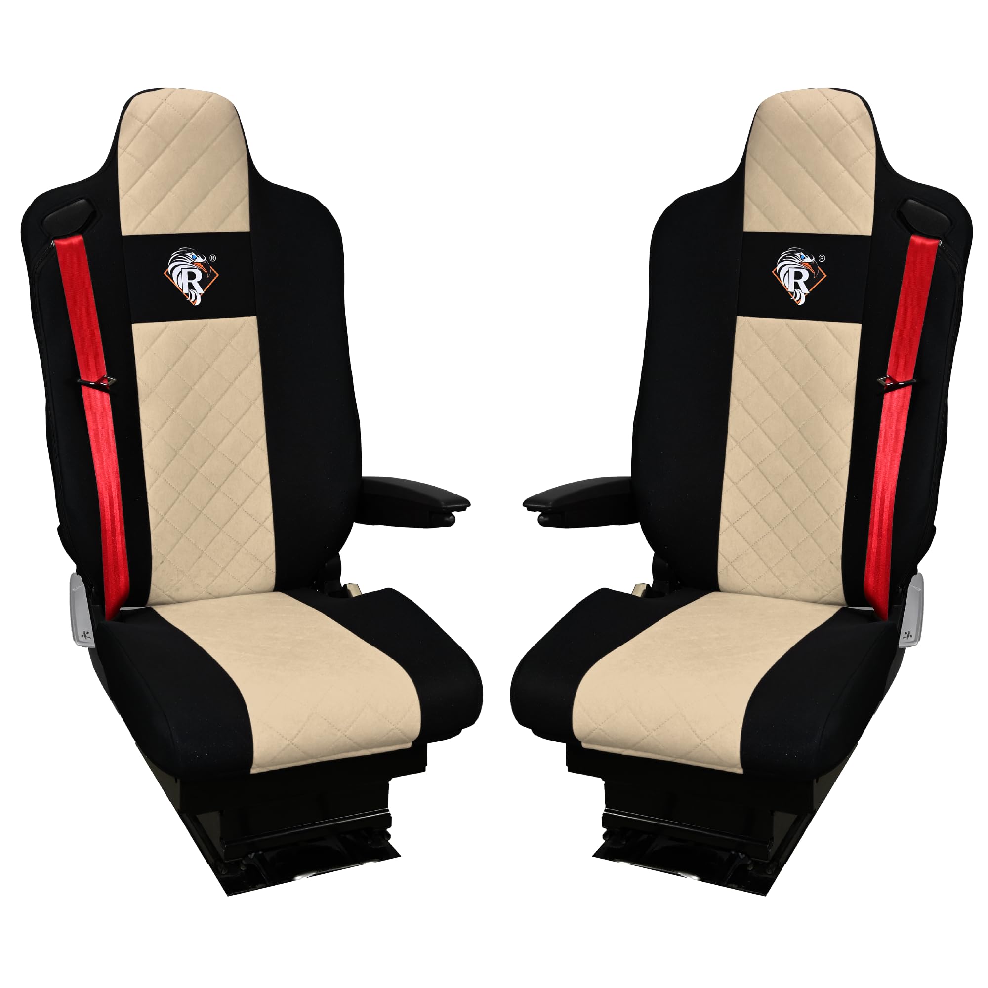 SABA Funda de Asiento para Renault Serie T Desde 2014, Asiento del Pasajero, 2 Cinturones de Seguridad Beige Accesorios de protección para Asientos de Camiones