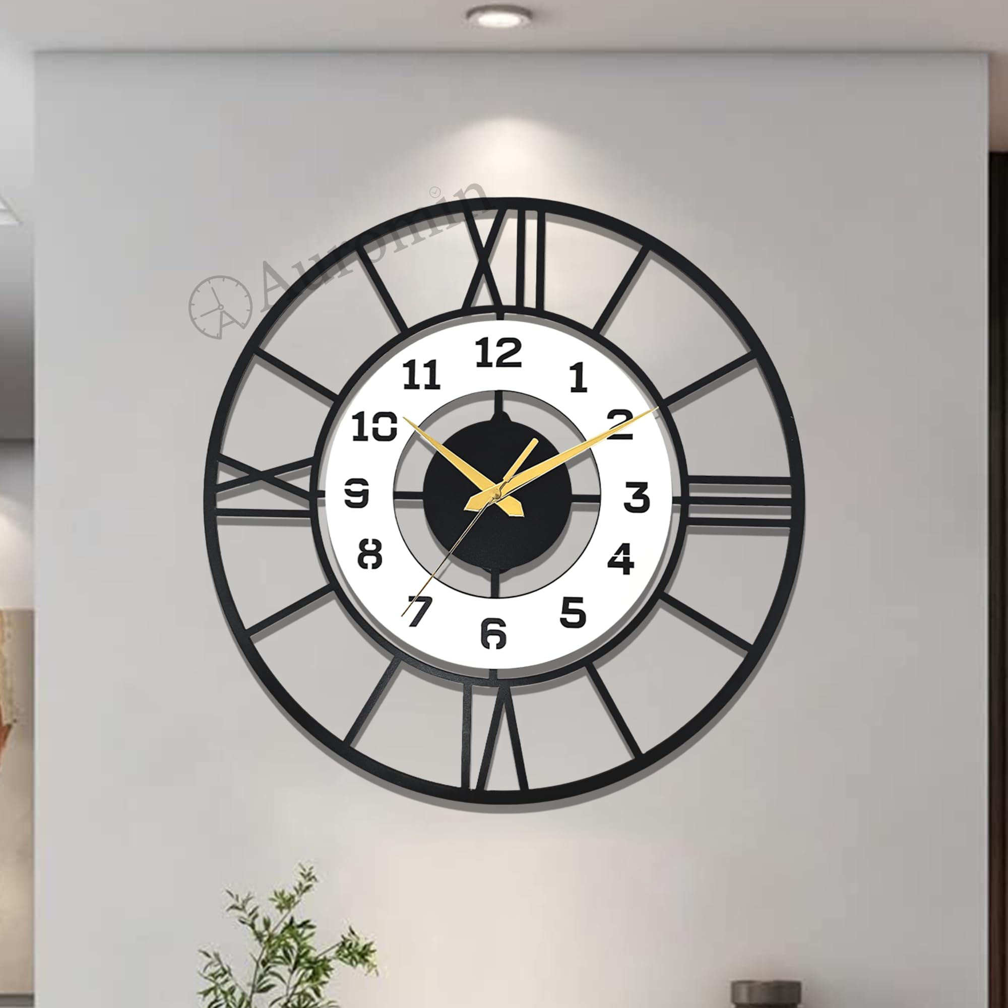 Auromin Metal Modern Wall Clock for Living Room, Bedroom, Office, Hall | Non-Ticking Hanging Wall Clock for Wall Decoration | Antique Big Size Silent Wall Watch for Home Decor Items (Style 1, 50 CM) (B0DJ957XS4) Amazon Price History, Amazon Price Tracker