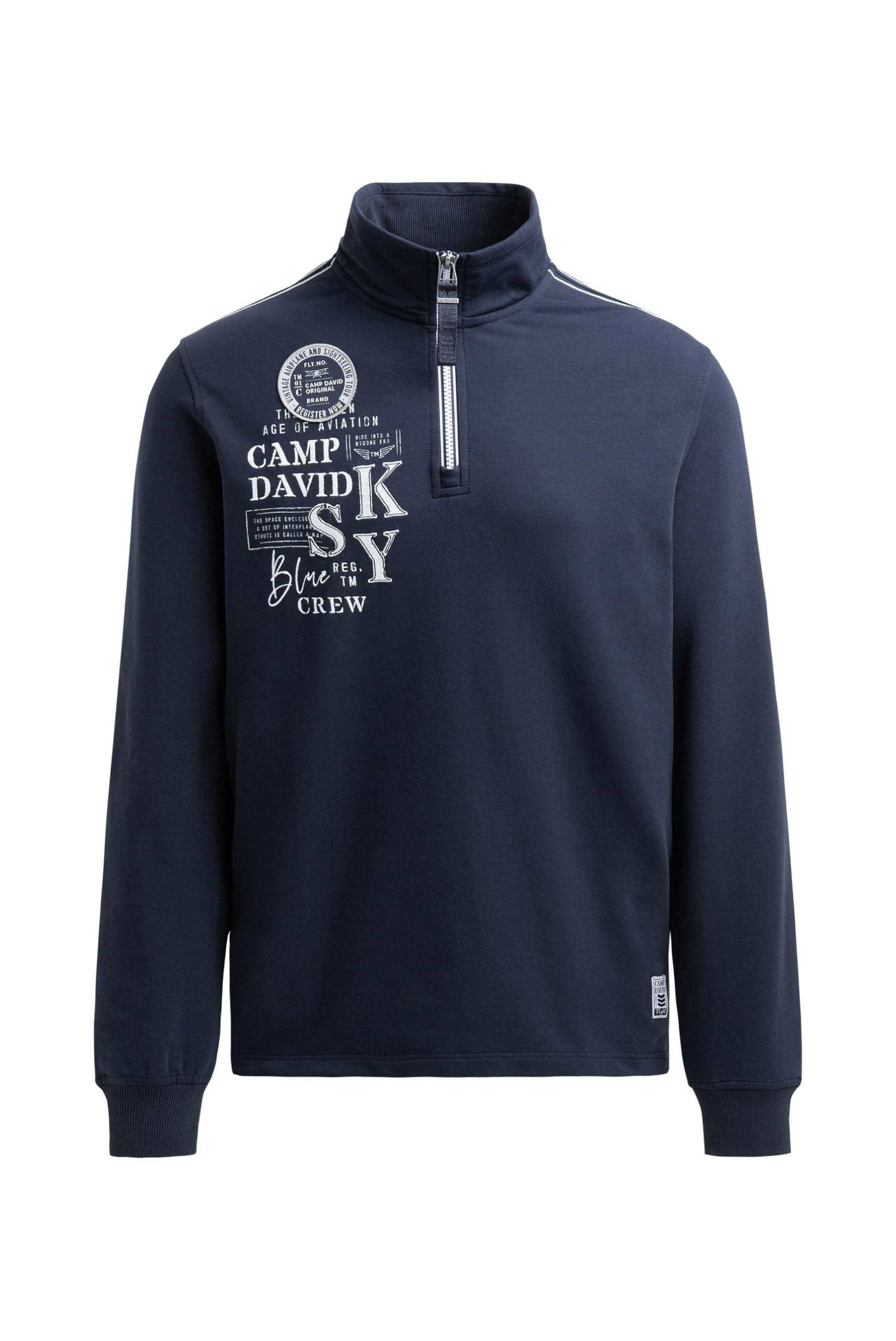 Camp David Herren Troyer-Sweatshirt mit Zipper und Artworks Blue Navy